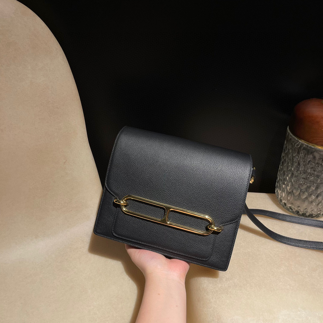 HERMES ROULIS EVERCOLOR皮 89黑 金扣 23CM