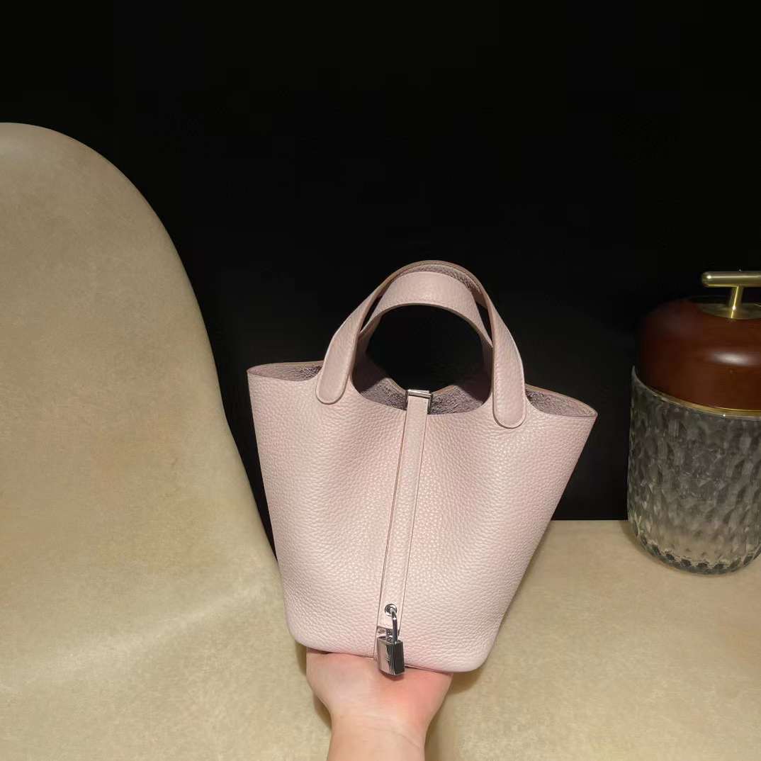 HERMES PICOTIN CLEMENCE皮 09夢幻粉紫 銀扣 菜籃子 18CM
