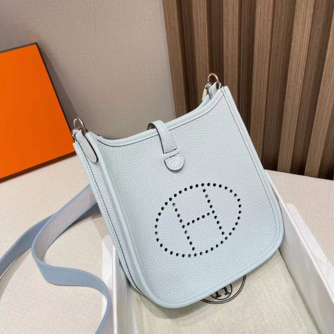 HERMES MINI EVELYNE CLEMENCE皮 T0 霧霾藍 銀釦 伊芙琳