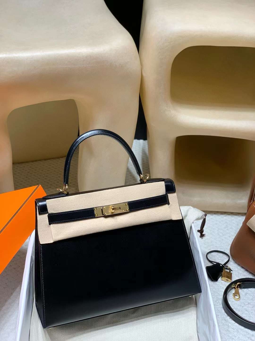 HERMES KELLY BOX皮 89黑色 金釦 25/28/32/35