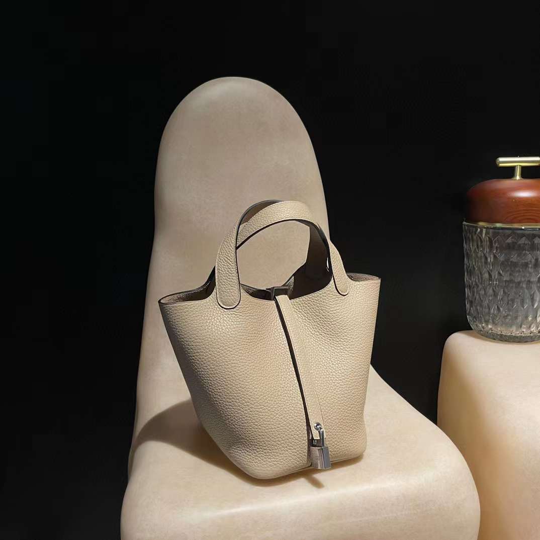 HERMES PICOTIN CLEMENCE皮 S2 風衣灰 銀扣 菜籃子 18cm