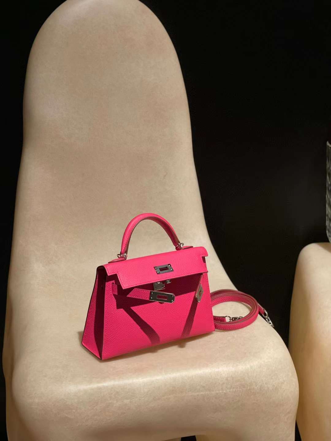 HERMES MINI KELLY 二代EPSOM皮 0D 墨西哥粉 銀釦