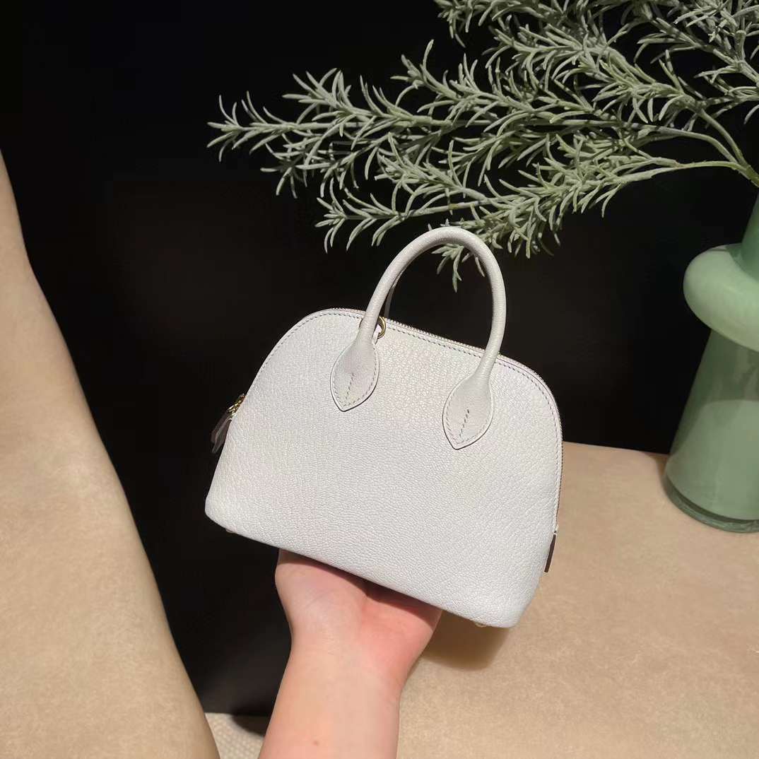 HERMES MINI BOLIDE 山羊皮 T0霧霾藍金扣