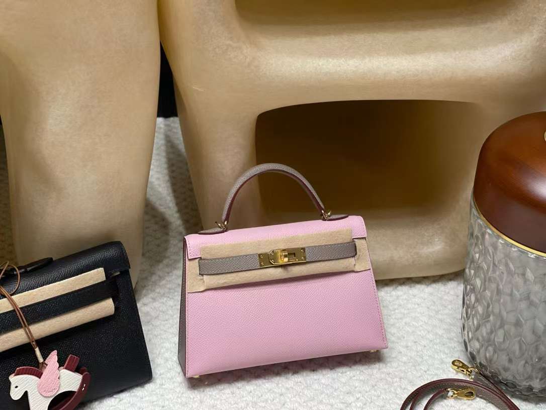 HERMES MINI KELLY 二代EPSOM皮 X9錦葵紫拼M8瀝青灰 金釦 凱莉包