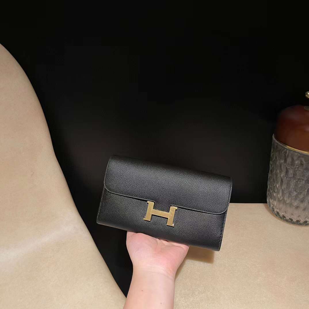HERMES CONSTANCE EPSOM皮 89 黑色 金扣長夾/手拿包