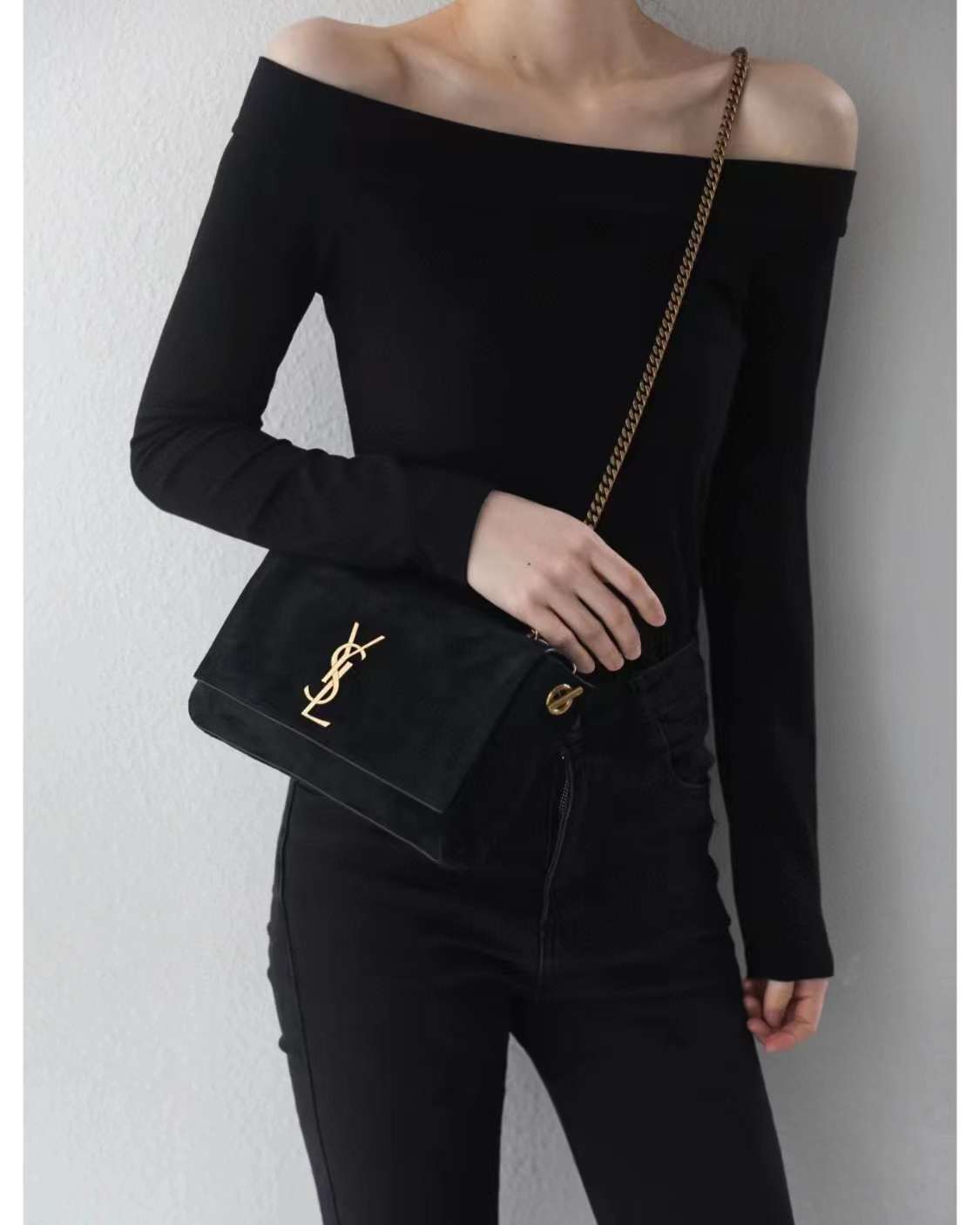 Y*L KATE 雙面平紋黑/麂皮黑小號 側背包