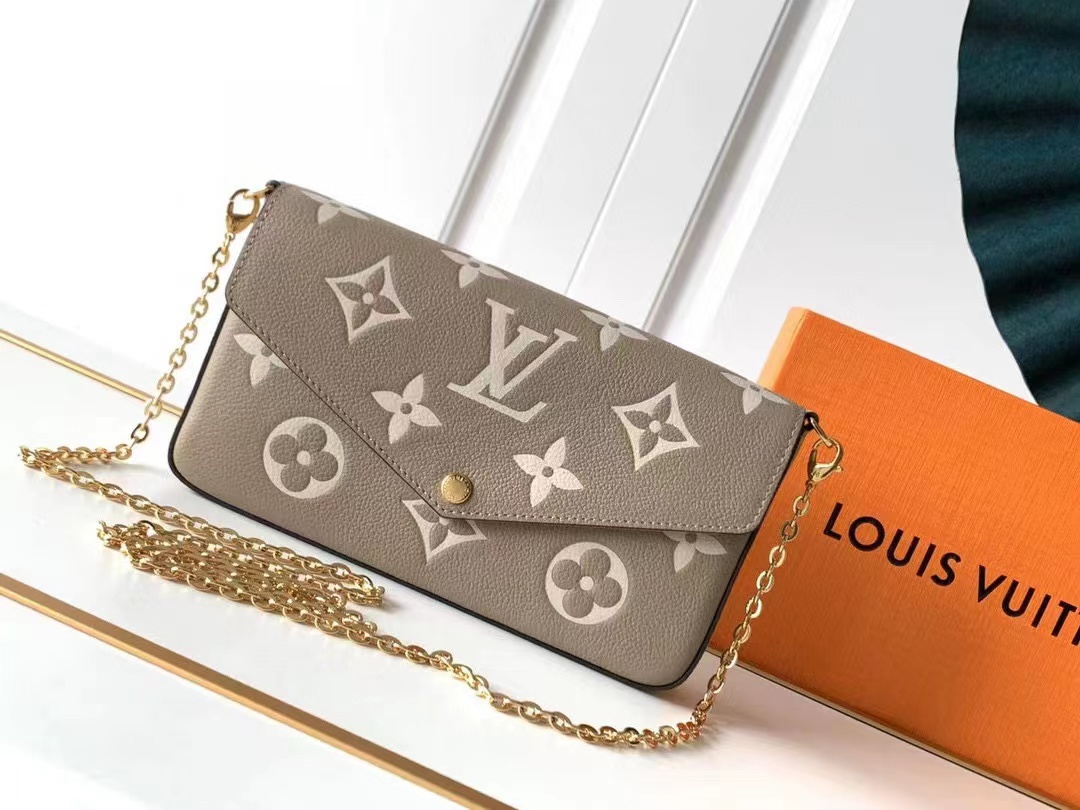 LV FÉLICIE POCHETTE WOC 斑鳩灰壓印鏈條信封包