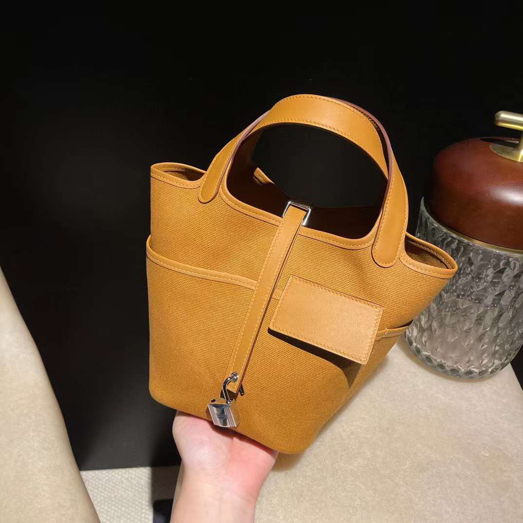 HERMES CARGO PICOTIN 2S 芝麻色 帆布菜籃子