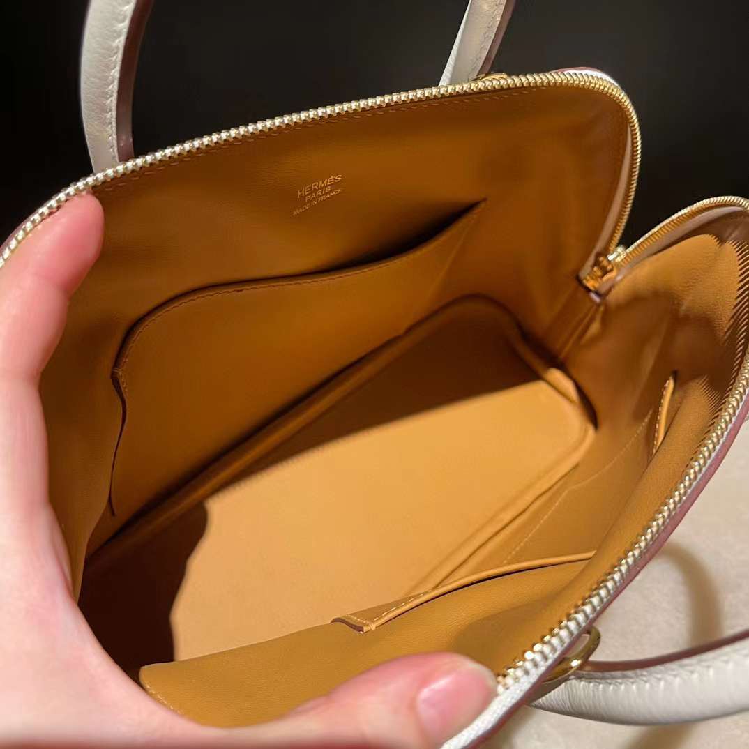 HERMES BOLIDE 25CM 奶昔白內拼餅乾色 保齡球包