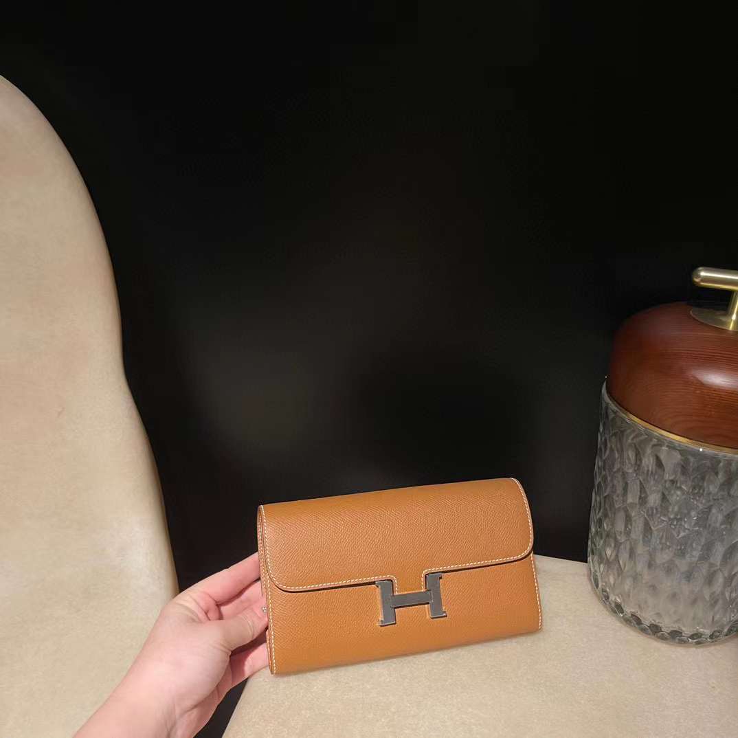 HERMES CONSTANCE EPSOM皮 37金棕 銀釦 長夾/手拿包
