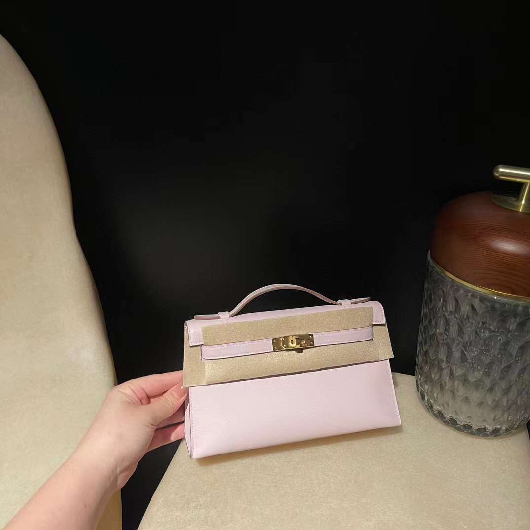 HERMES MINI KELLY POCHETT 一代手拿包 SWIFT皮 09 夢幻粉紅紫 金扣