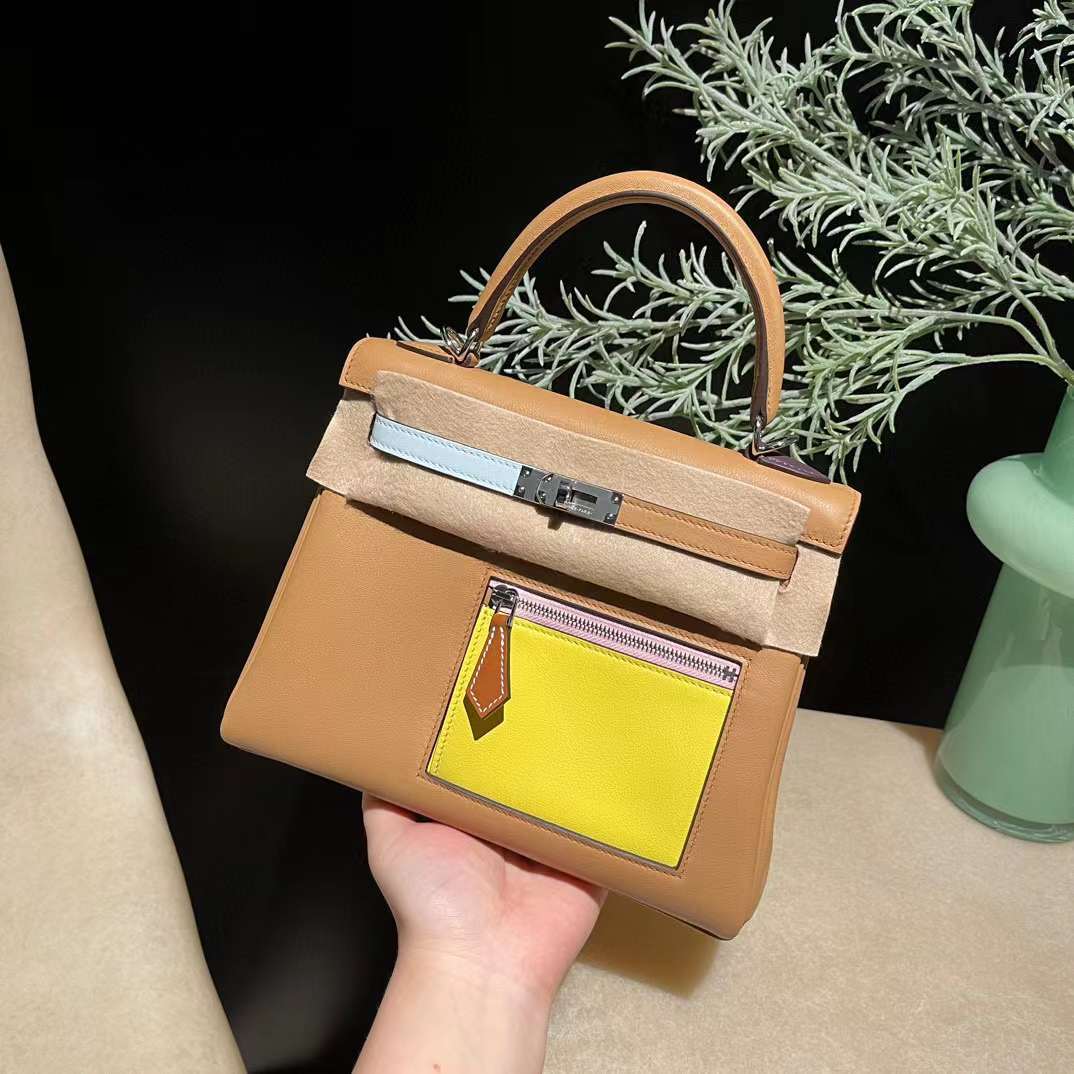 HERMES KELLY 25 COLORMATIC SWIFT皮 0M瑪薩拉茶色 銀扣