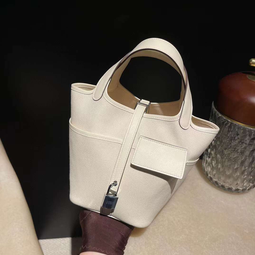 HERMES CARGO PICOTIN I2 奶油白 帆布菜籃子
