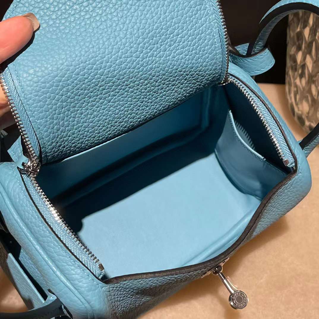 HERMES MINI LINDY CLEMENCE皮 P3 北方藍銀扣 手提/肩背兩用包
