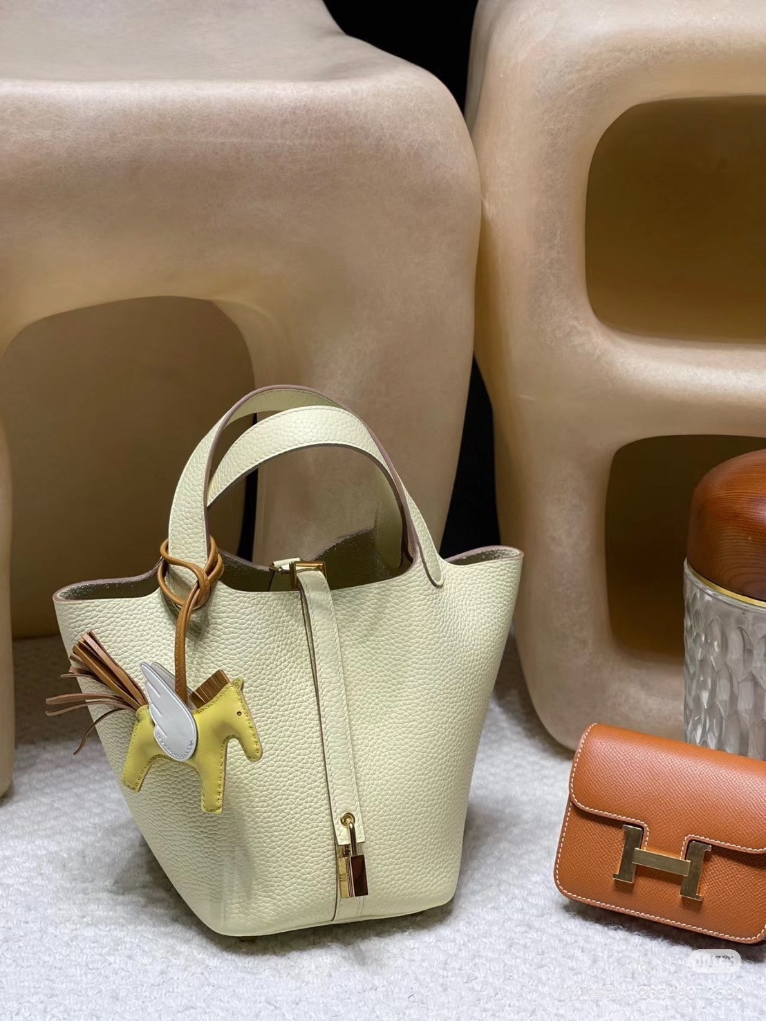 HERMES PICOTIN CLEMENCE皮 I8米爾頓黃 金釦 菜籃子