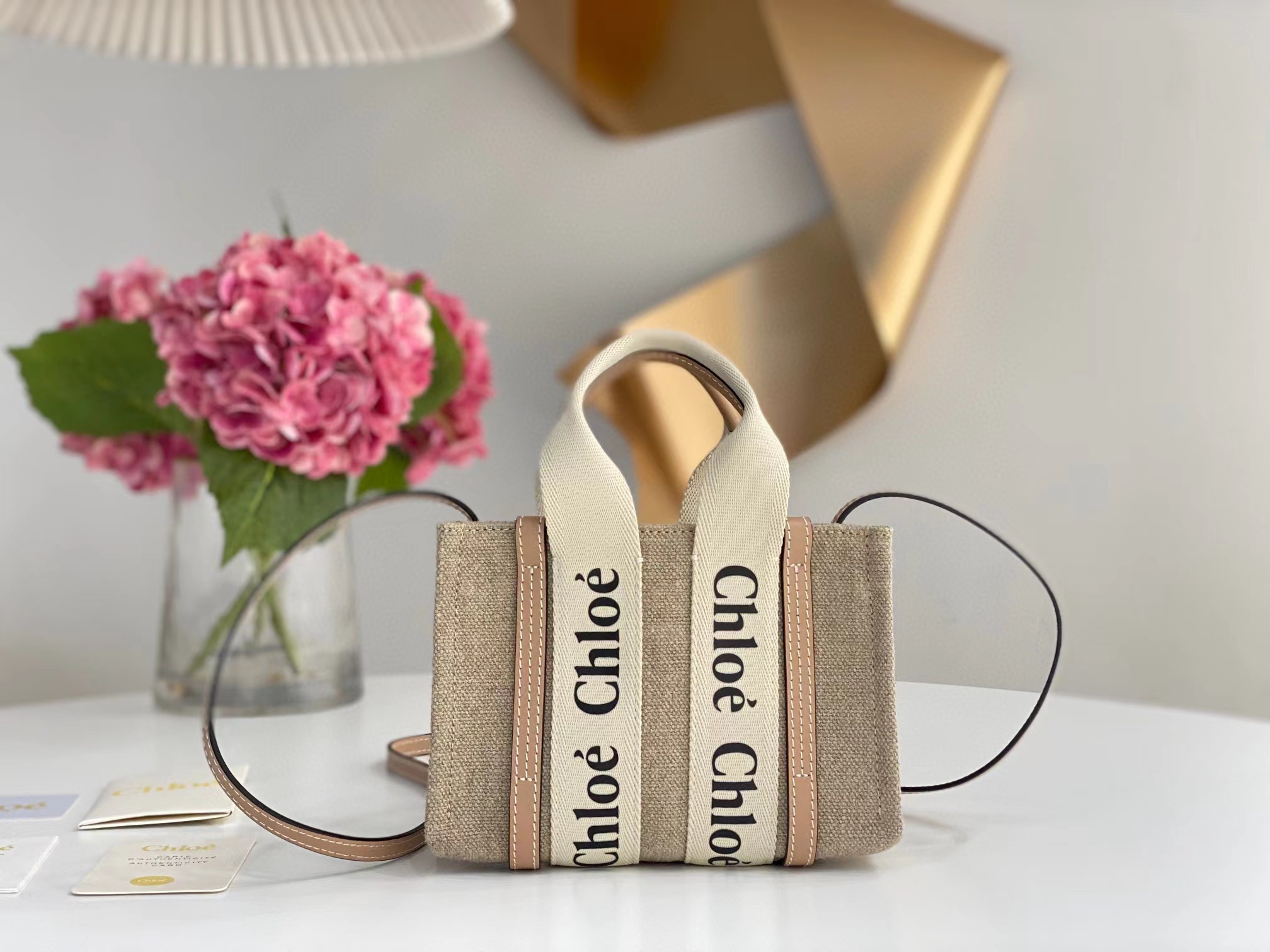 CHLOE NANO WOODY 超迷你皮革邊飾托特包 (七色)