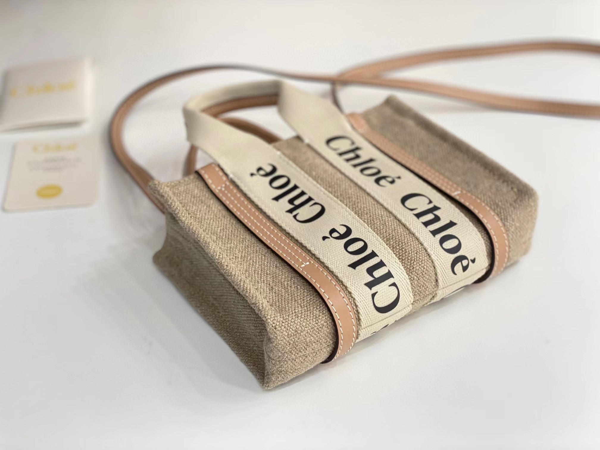 CHLOE NANO WOODY 超迷你皮革邊飾托特包 (七色)