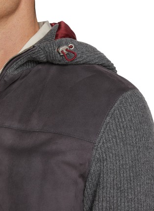 Padded Cashmere Knit Sleeve Leather Jacket