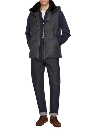 Mink Fur Collar Wool Silk Puffer Gilet