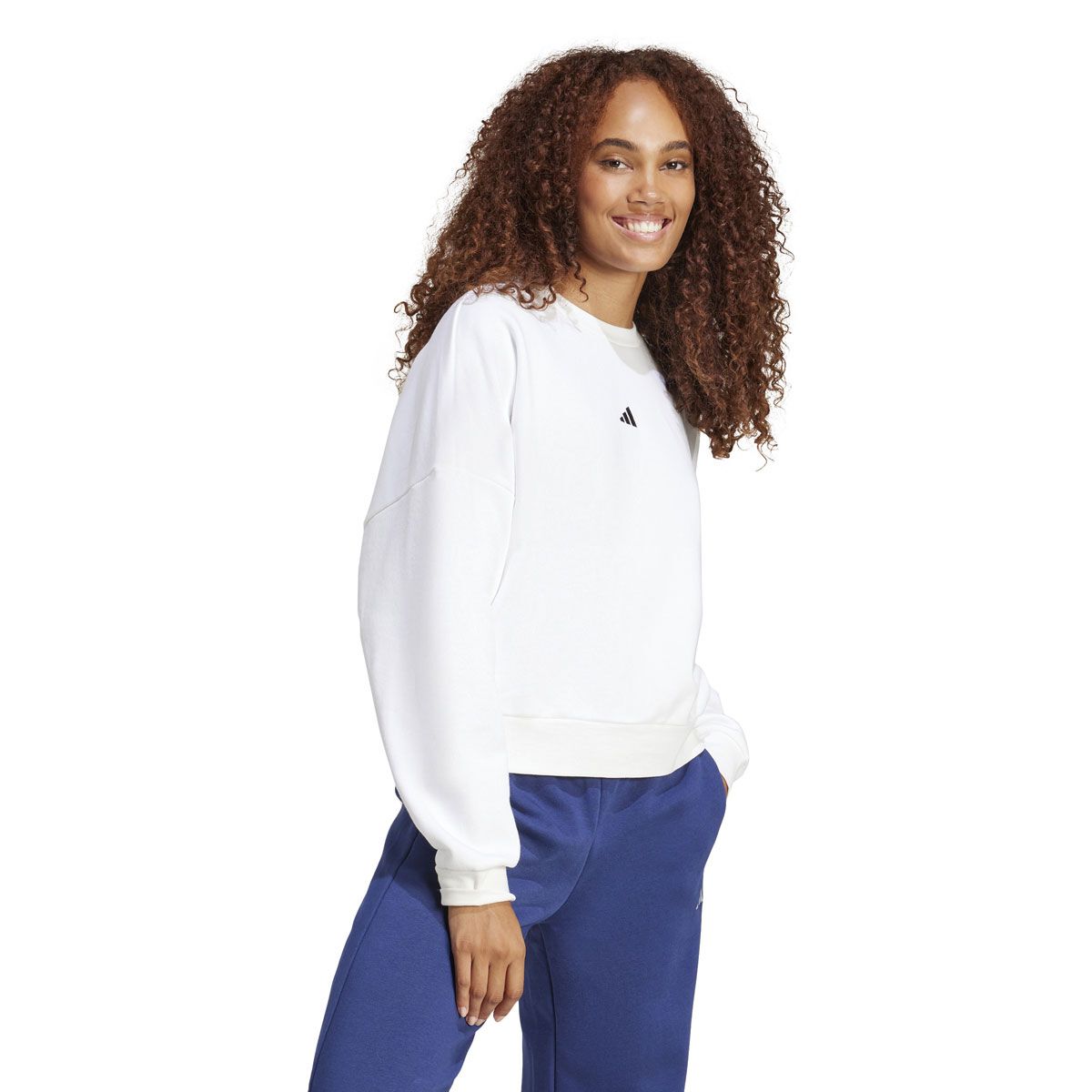 adidas Womens Feel Cozy Fleece Small Logo Crew Sweatshirt