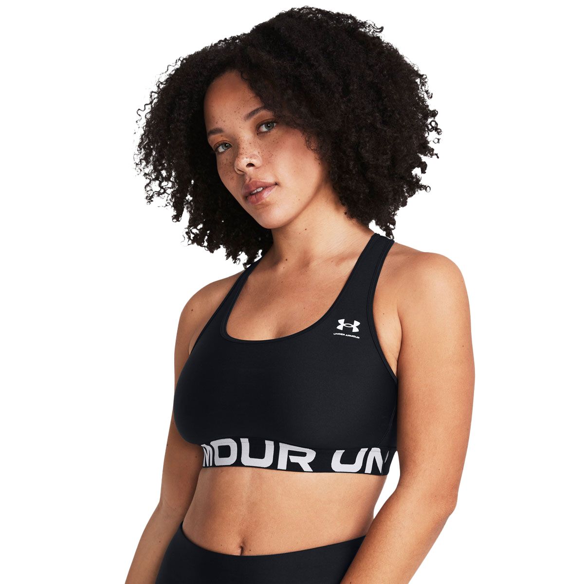 Under Armour Womens HeatGear Authentics Mid Support Branded Crop Sports Bra