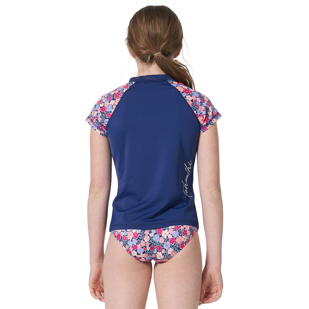 Tahwalhi Girls Floral Stripe Short Sleeve Sun Top