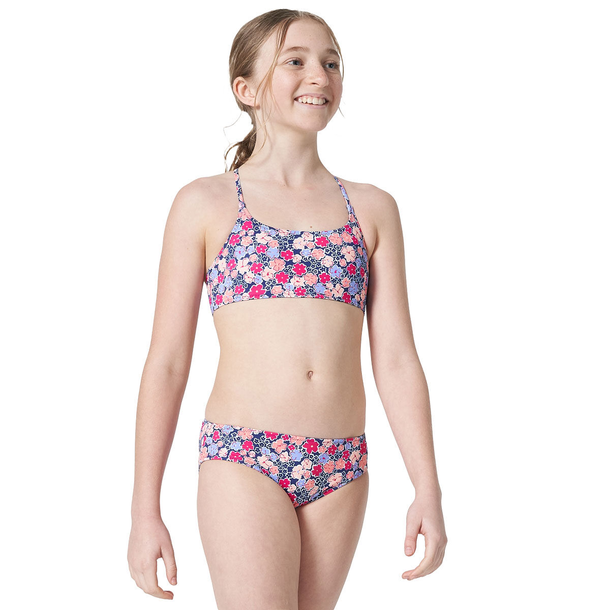 Tahwalhi Girls Reversible Floral Stripe Bikini Set Print 14