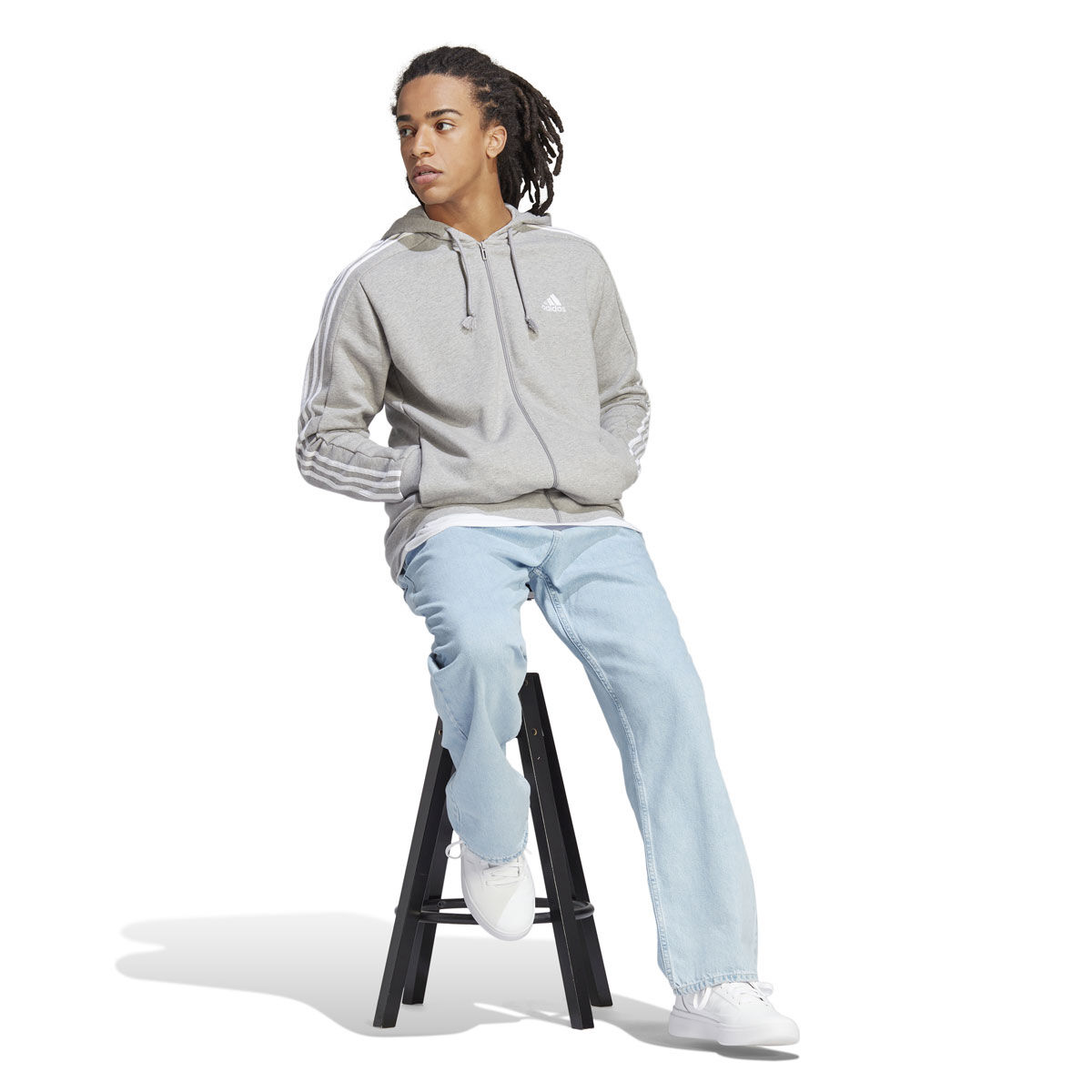 adidas Mens Essentials French Terry 3-Stripes Full-Zip Hoodie