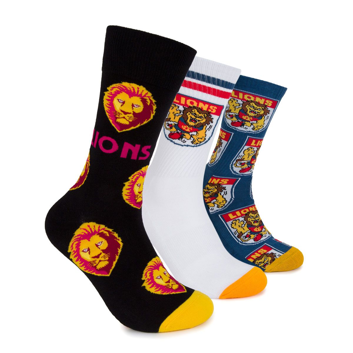 Footies Brisbane Lions 3 Pack Socks Gift Box