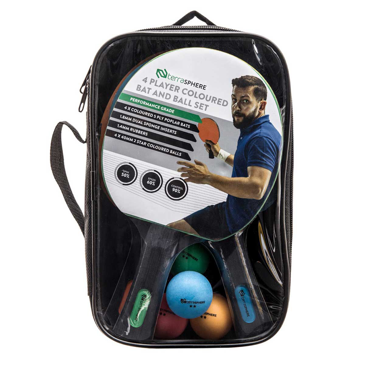Terrasphere 4 Player Coloured Bat Table Tennis Set