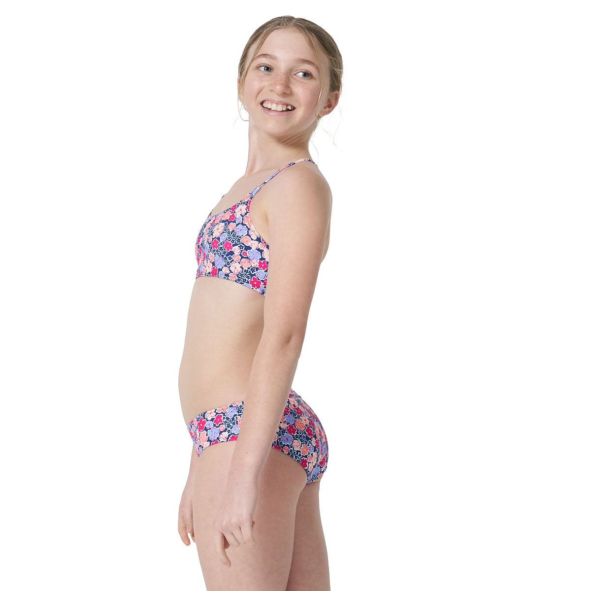 Tahwalhi Girls Reversible Floral Stripe Bikini Set Print 14