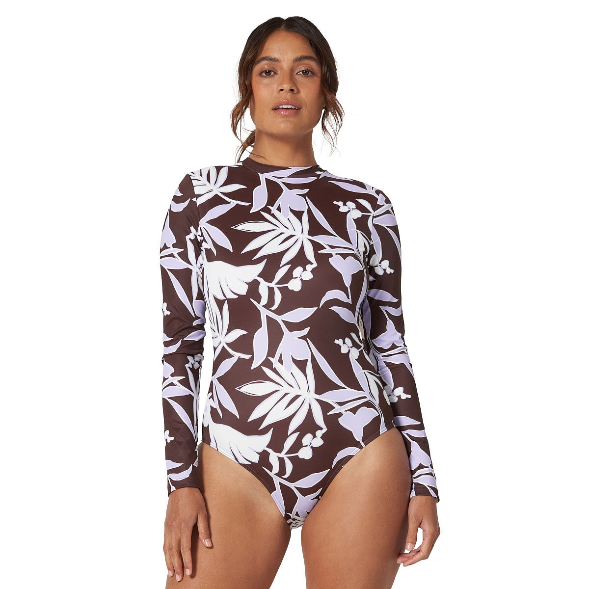 Tahwalhi Womens Night Palm Long Sleeve Open Back One Piece Swimsuit