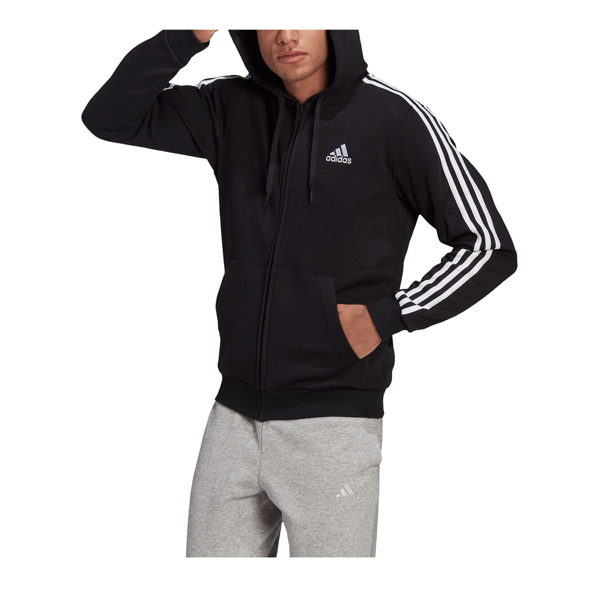 adidas Mens Essentials 3-Stripes Full Zip Fleece Hoodie