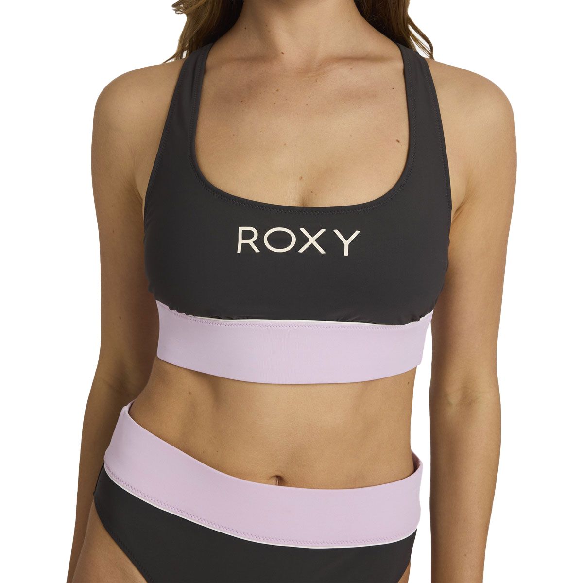 Roxy Womens Active Colour Block Crop Swim Top