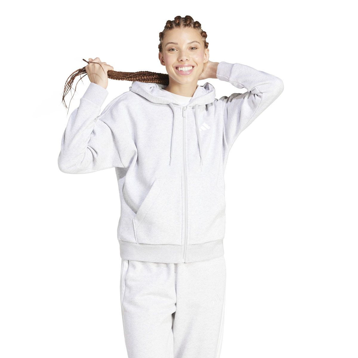 adidas Womens Essentials Fleece 3-Stripes Full Zip Hoodie