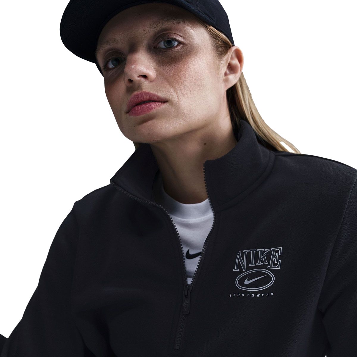 Nike Womens Sportswear Club Fleece Mock Neck Half Zip Graphic Sweatshirt