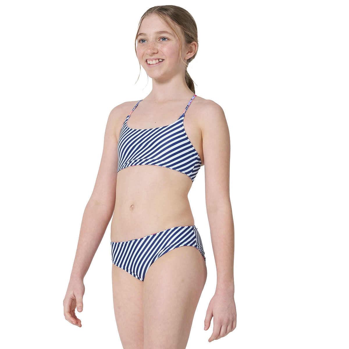 Tahwalhi Girls Reversible Floral Stripe Bikini Set Print 14