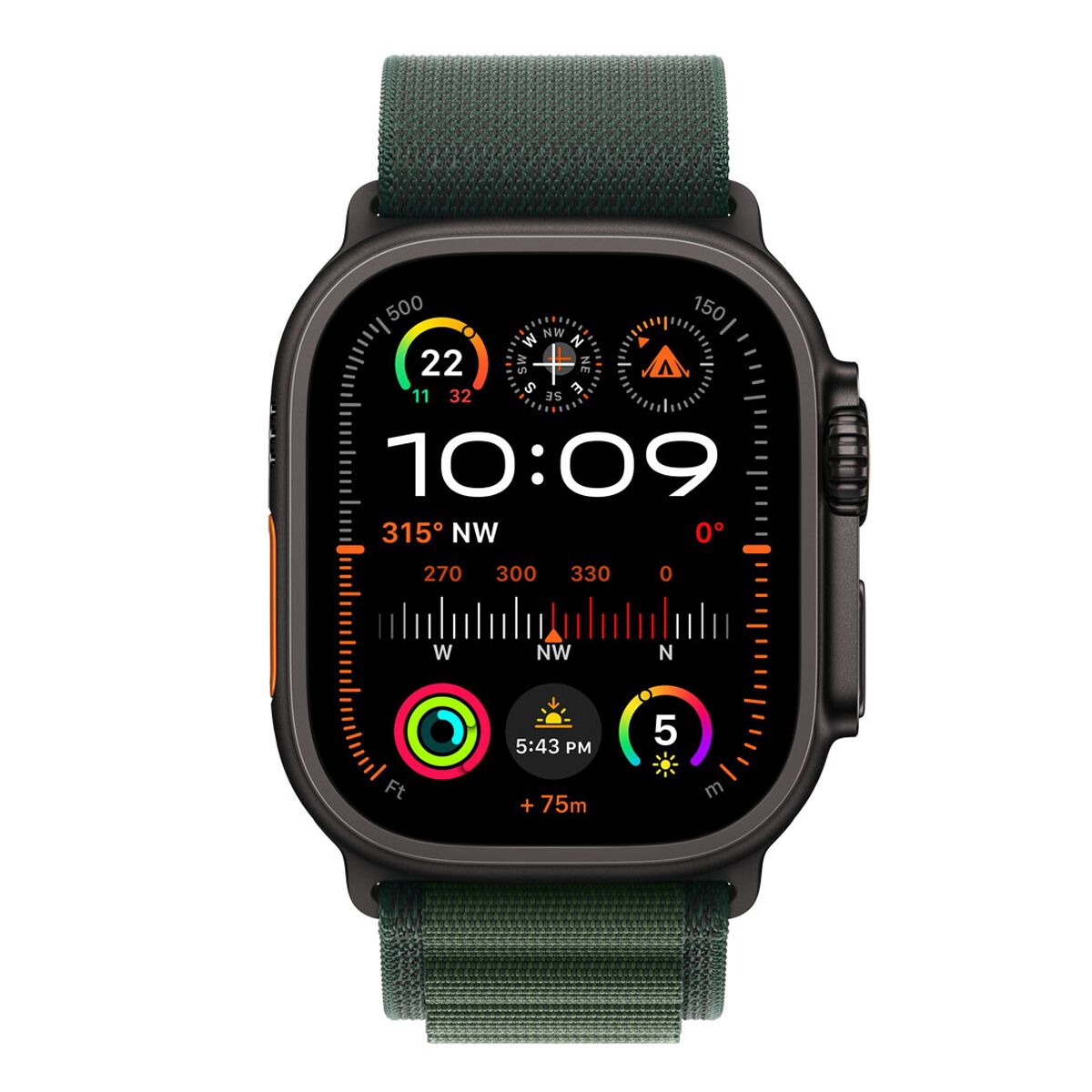 Apple Watch Ultra 2 GPS + Cellular 49mm Black Titanium Case with Dark Green Alpine Loop - M