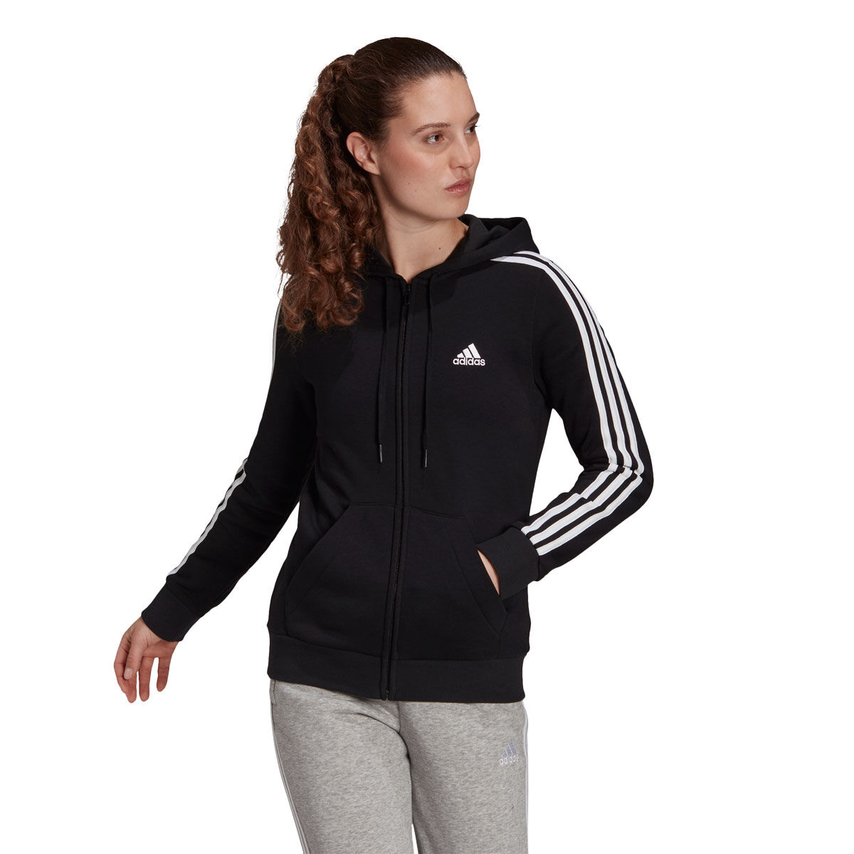 adidas Womens Essentials Fleece 3-Stripes Full Zip Hoodie