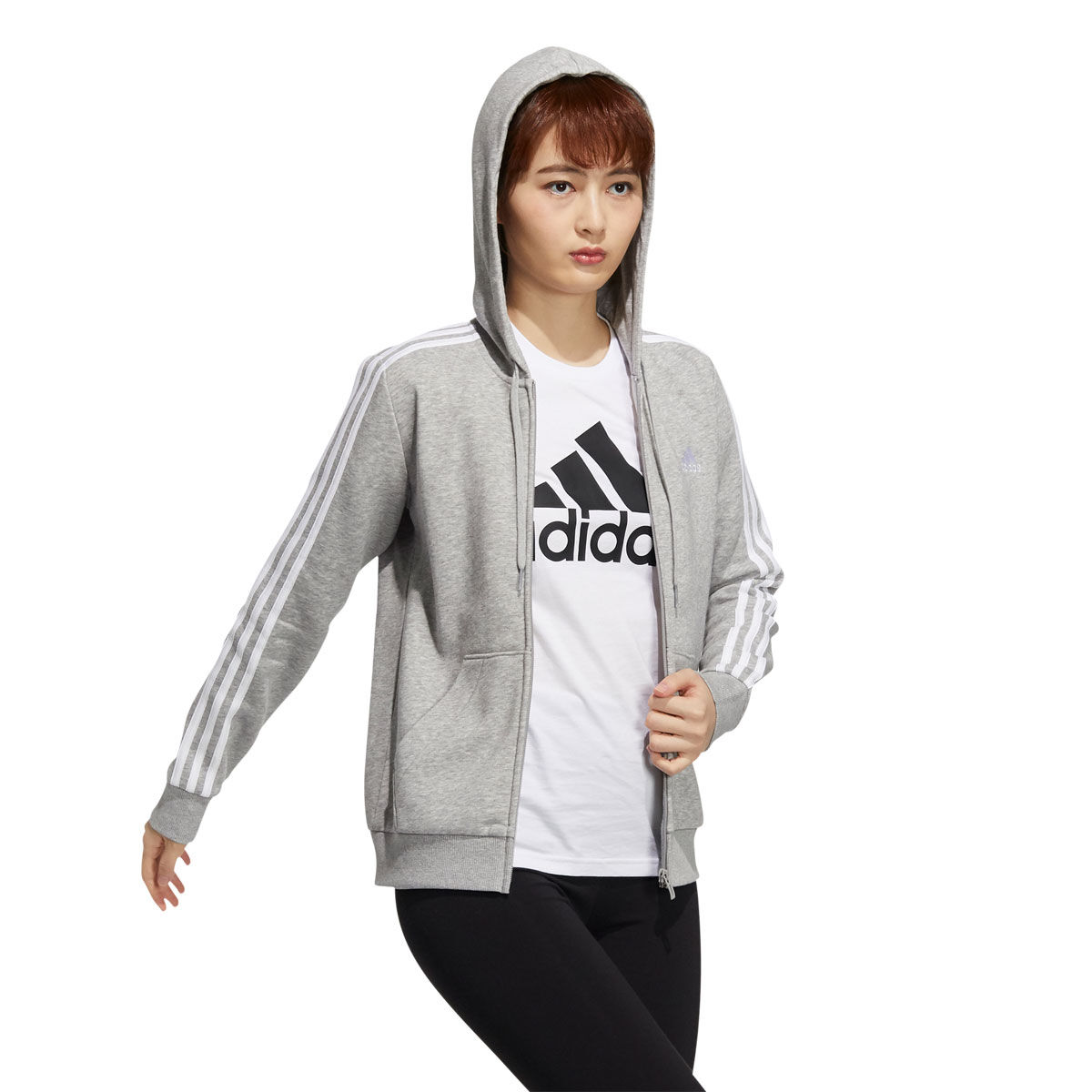 adidas Womens Essentials Fleece 3-Stripes Full Zip Hoodie