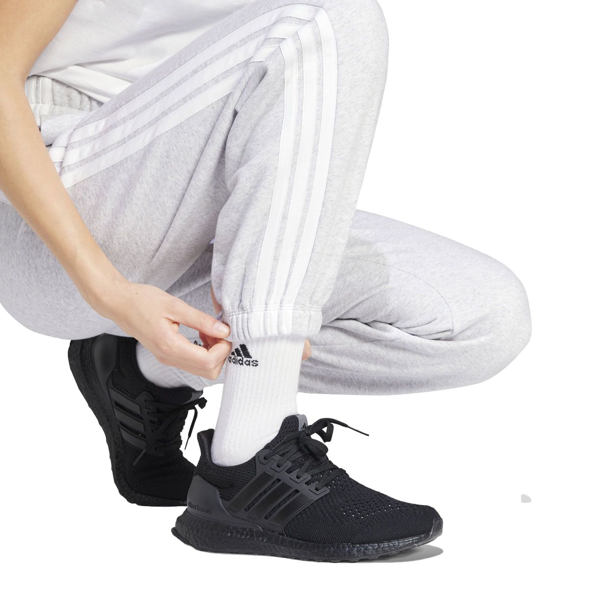 adidas Womens Essentials Fleece 3-Stripes Loose Fit Track Pants