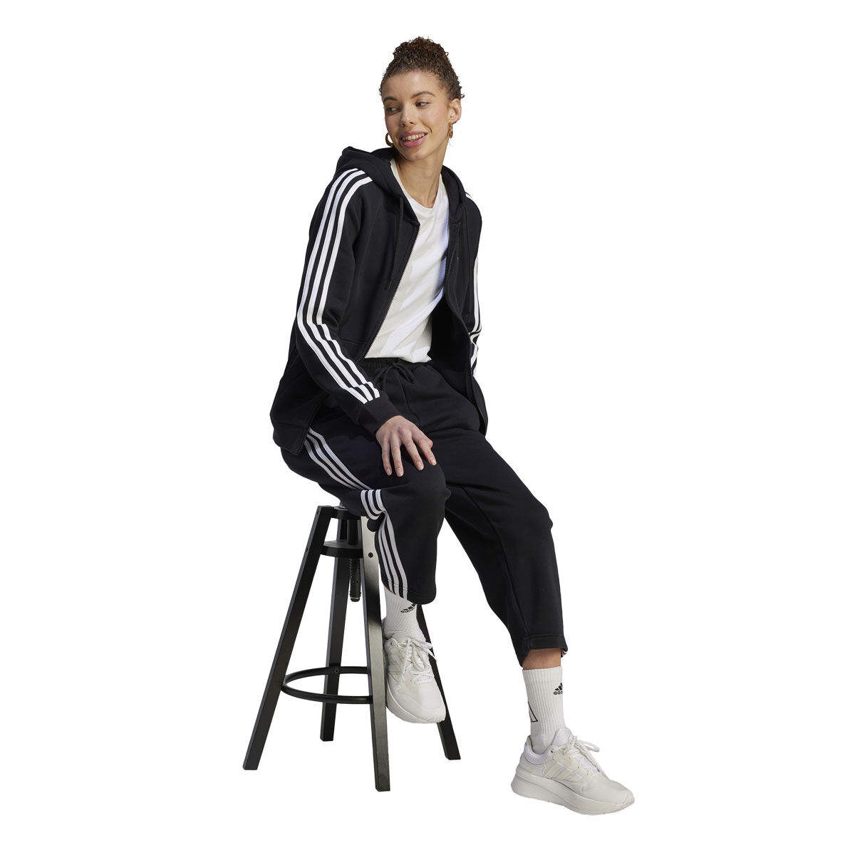 adidas Womens Essentials Fleece 3-Stripes Full Zip Hoodie