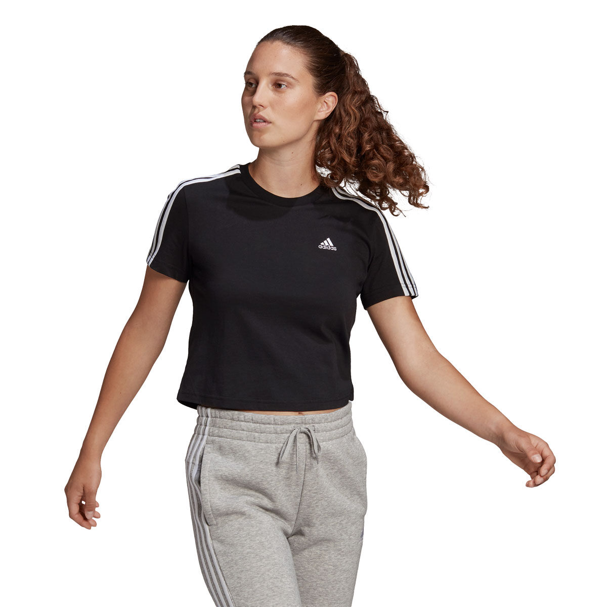 adidas Womens Essentials 3-Stripes Loose Fit Cropped Tee
