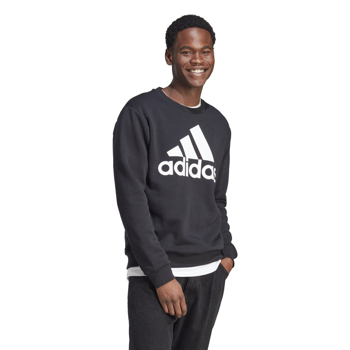 adidas Mens Essentials Big Logo Crew Fleece Sweatshirt