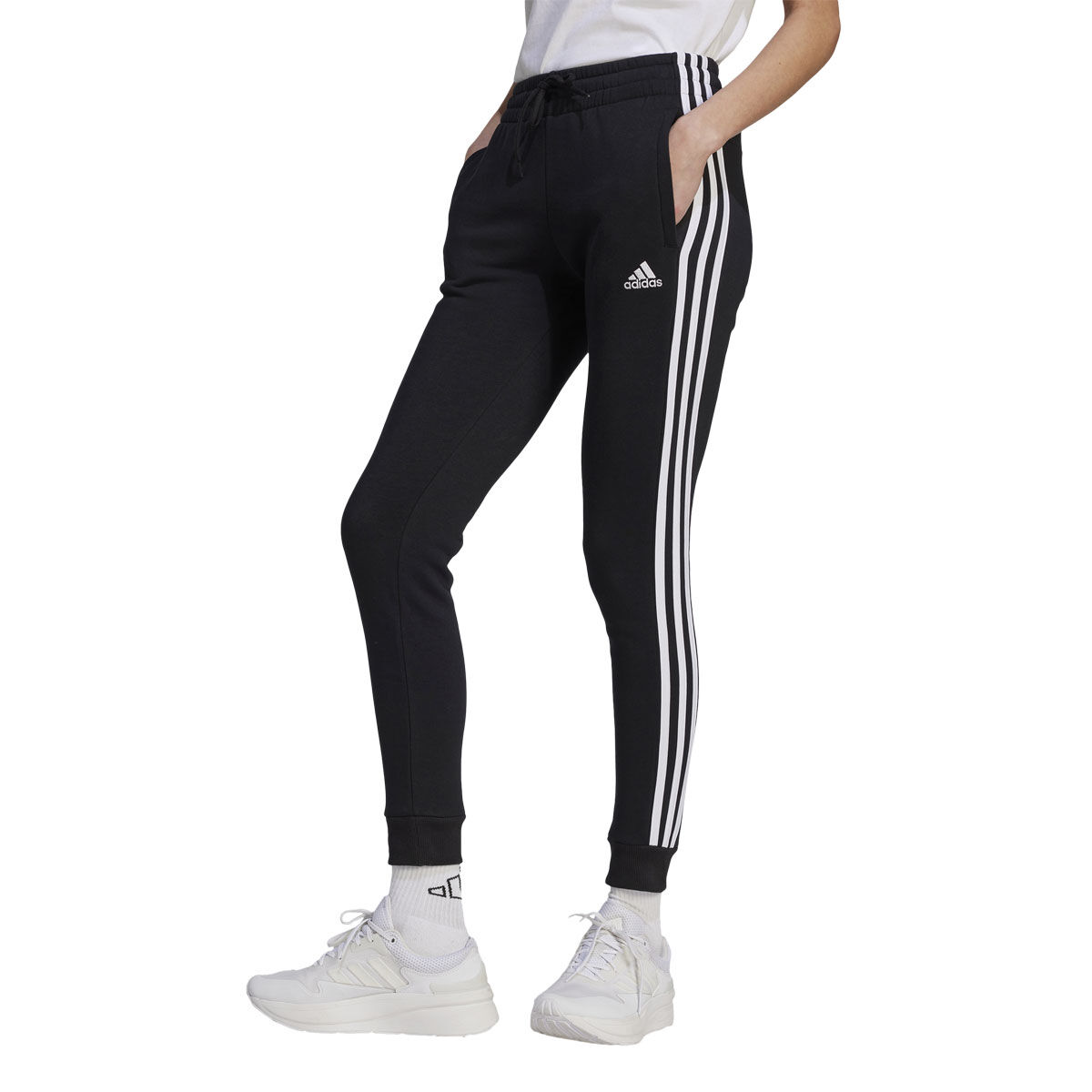adidas Womens Essentials Fleece 3-Stripes Slim Fit Track Pants Black XL