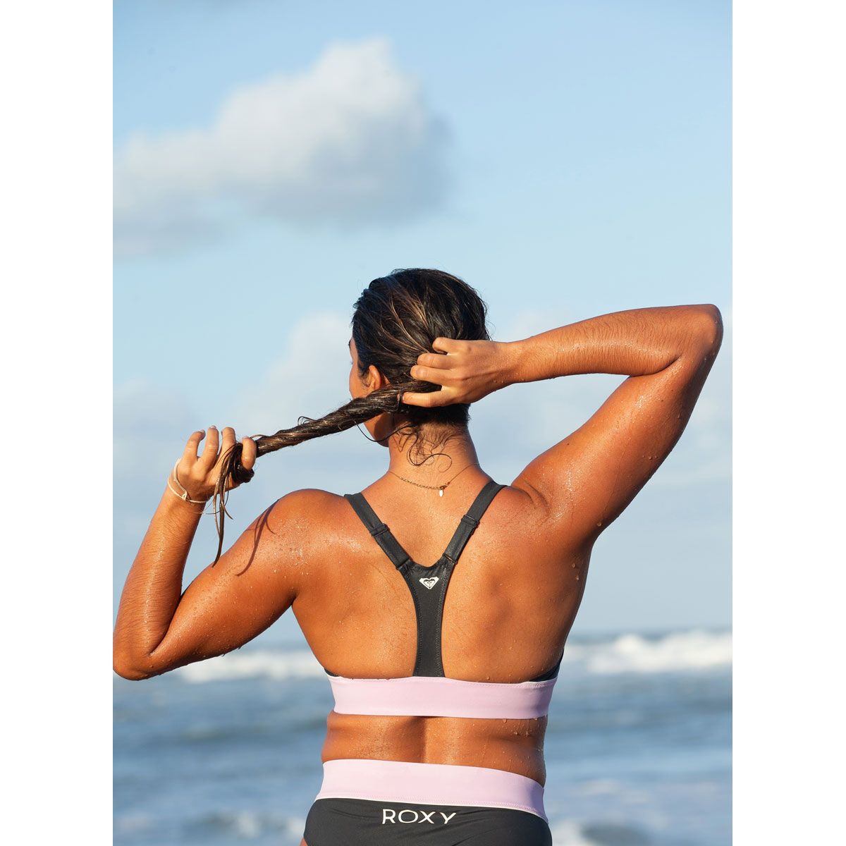 Roxy Womens Active Colour Block Crop Swim Top