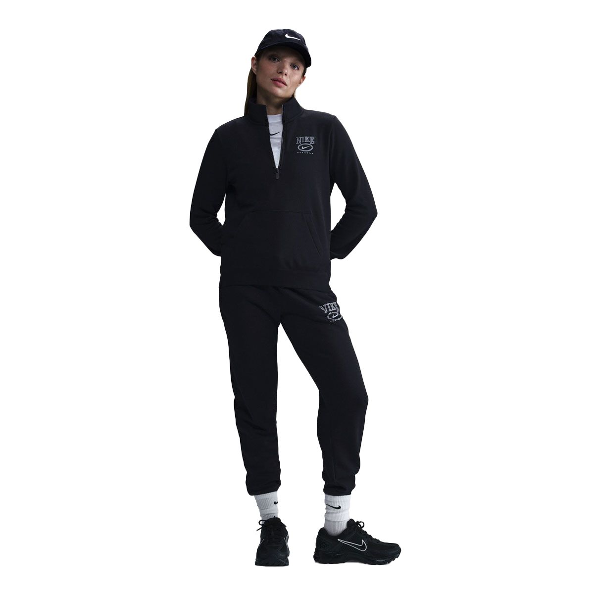 Nike Womens Sportswear Club Fleece Mock Neck Half Zip Graphic Sweatshirt