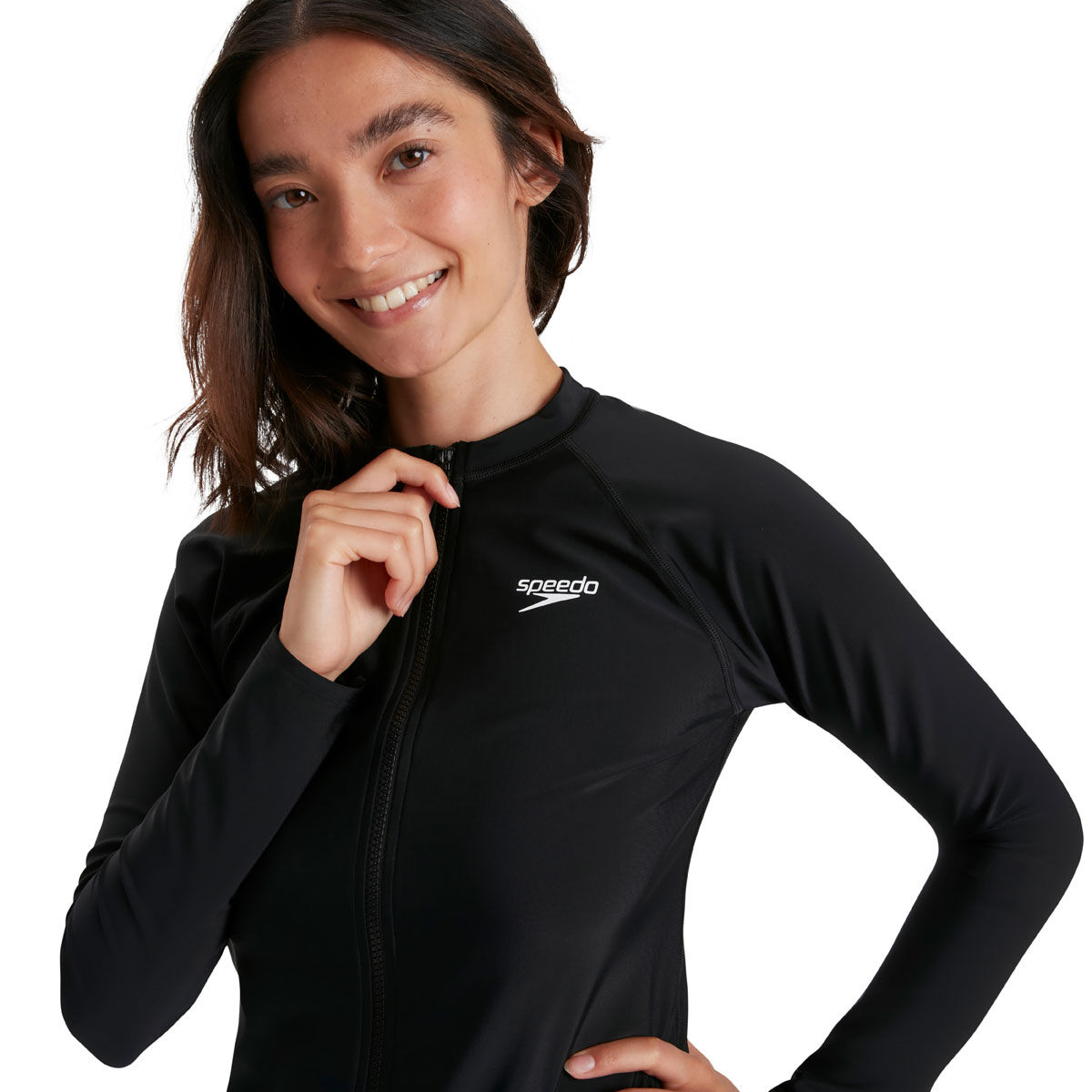 Speedo Womens Zip Front Long Sleeve Rash Top