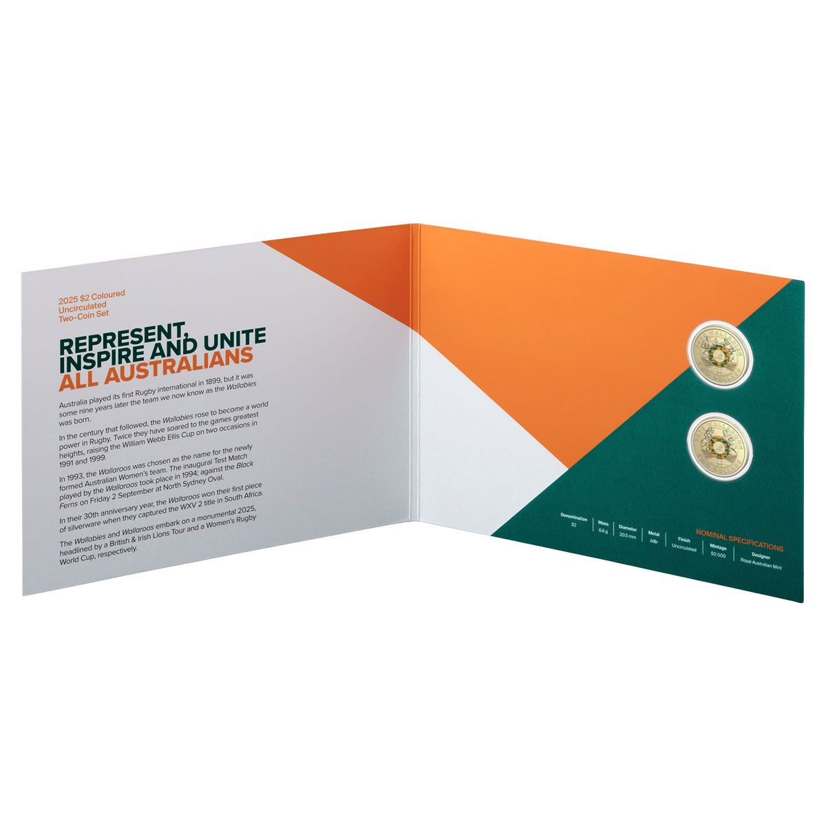 Wallabies & Wallaroos 2025 $2 Uncirculated Two Coin Set