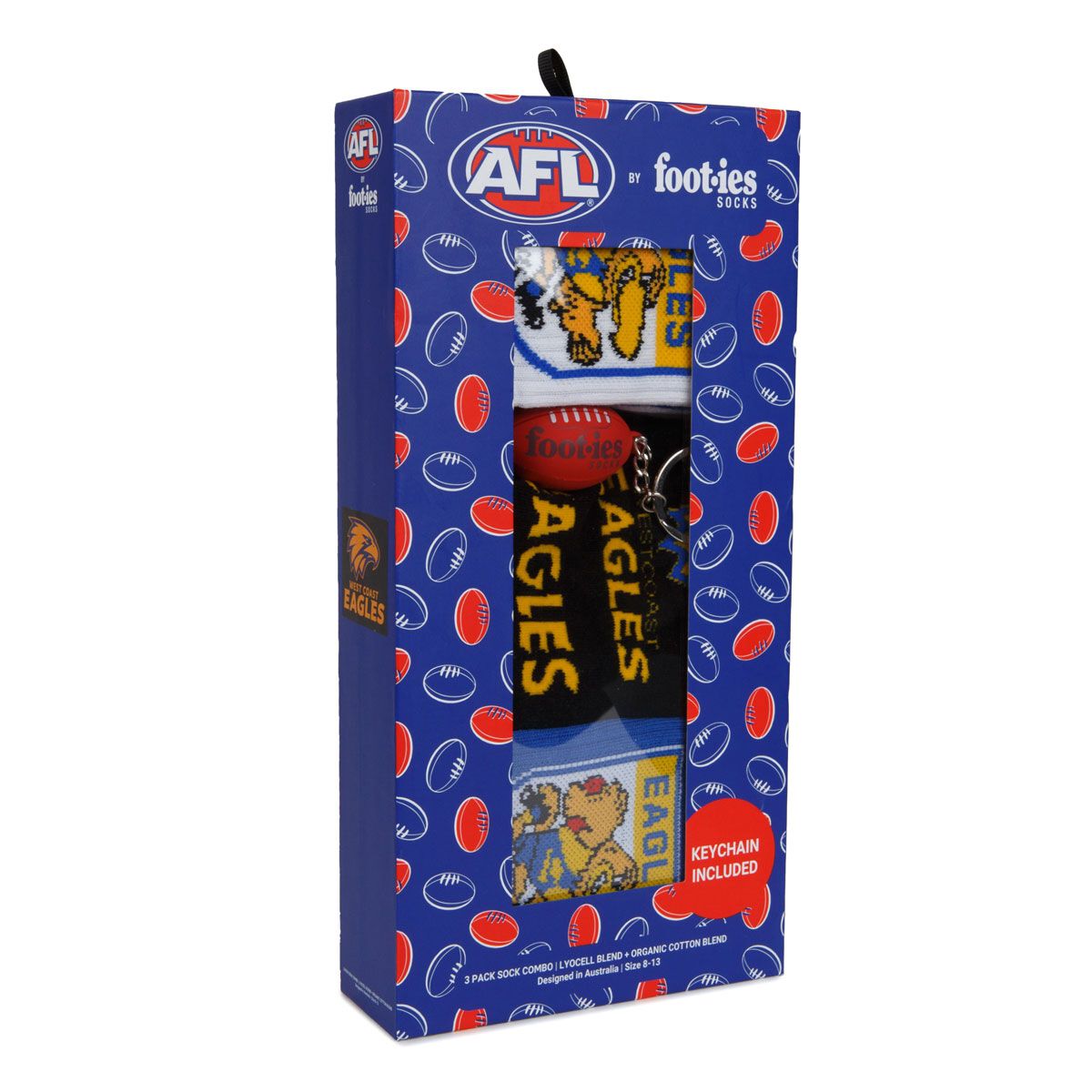 Footies West Coast Eagles 3 Pack Socks Gift Box